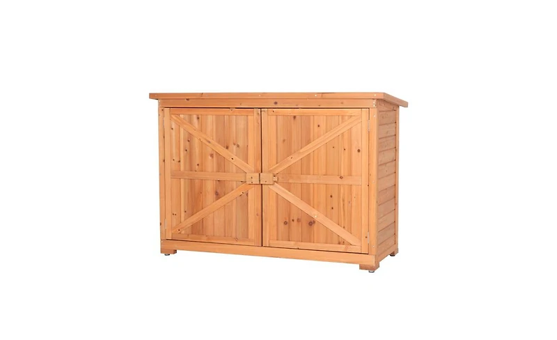Slickblue Outdoor Fir Wooden Garden Shed with Double Doors and Lockers, Vibrant Orange Red Storage Cabinet Unit