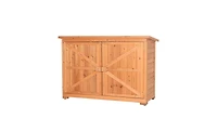 Slickblue Outdoor Fir Wooden Garden Shed with Double Doors and Lockers, Vibrant Orange Red Storage Cabinet Unit