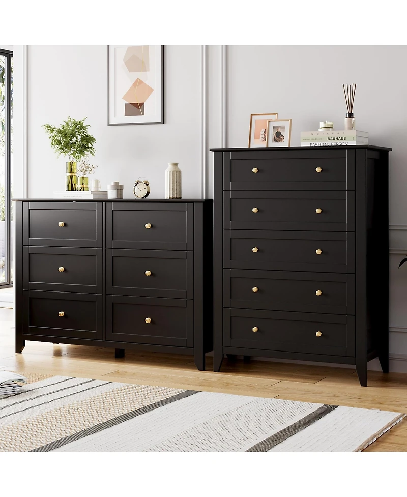 gaomon White 5 Chest of Drawer Dresser, Modern Tall Nightstand with Deep Drawers and Nickel Round Handle