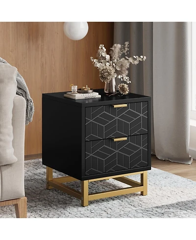 gaomon Black Dresser, Small 2 Drawer Dresser for Bedroom, Modern Nightstand for Bedroom, End Table with Drawer