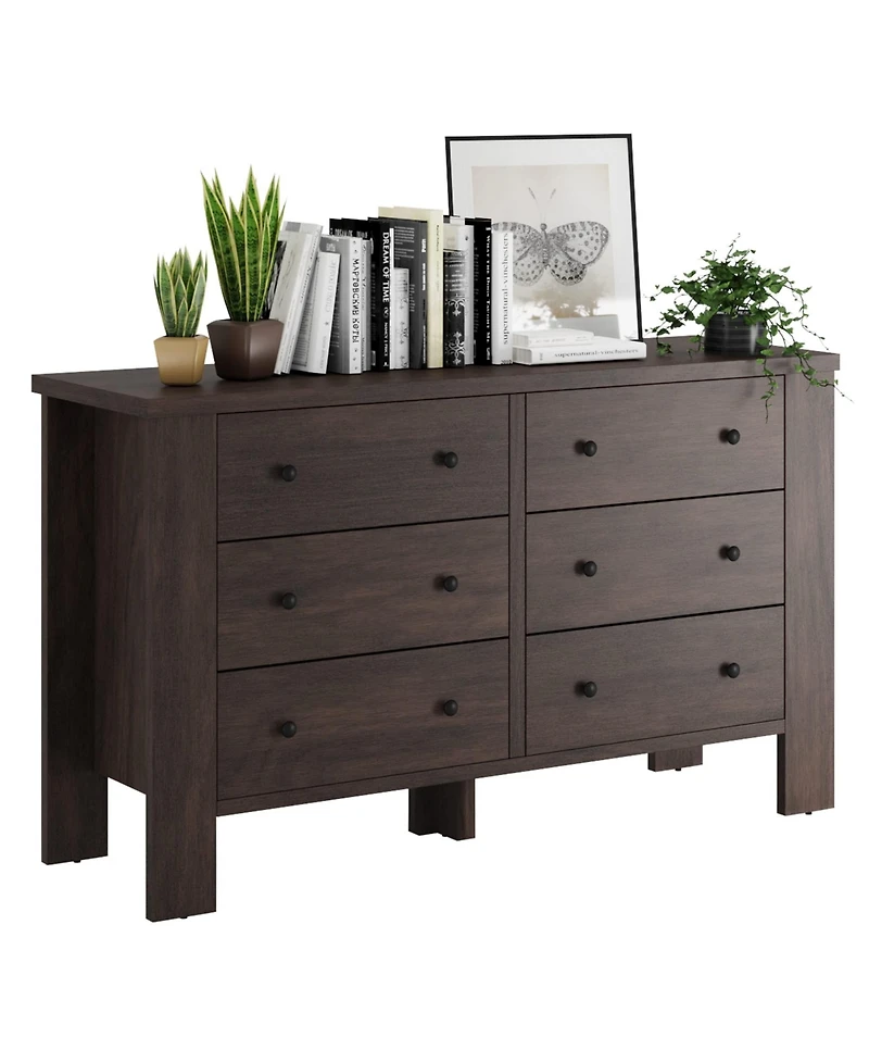 gaomon Dark Brown Dresser for Bedroom, 6 Drawer Dresser with Metal Handle, Dresser Organizer