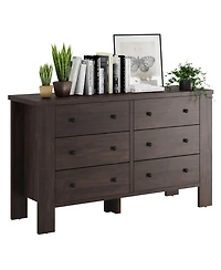 gaomon Dark Brown Dresser for Bedroom, 6 Drawer Dresser with Metal Handle, Dresser Organizer