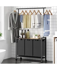 gaomon Laundry Sorter, Laundry Hamper 3-Section With Hanging Rack, Rolling Laundry Hamper With Removable Laundry Basket
