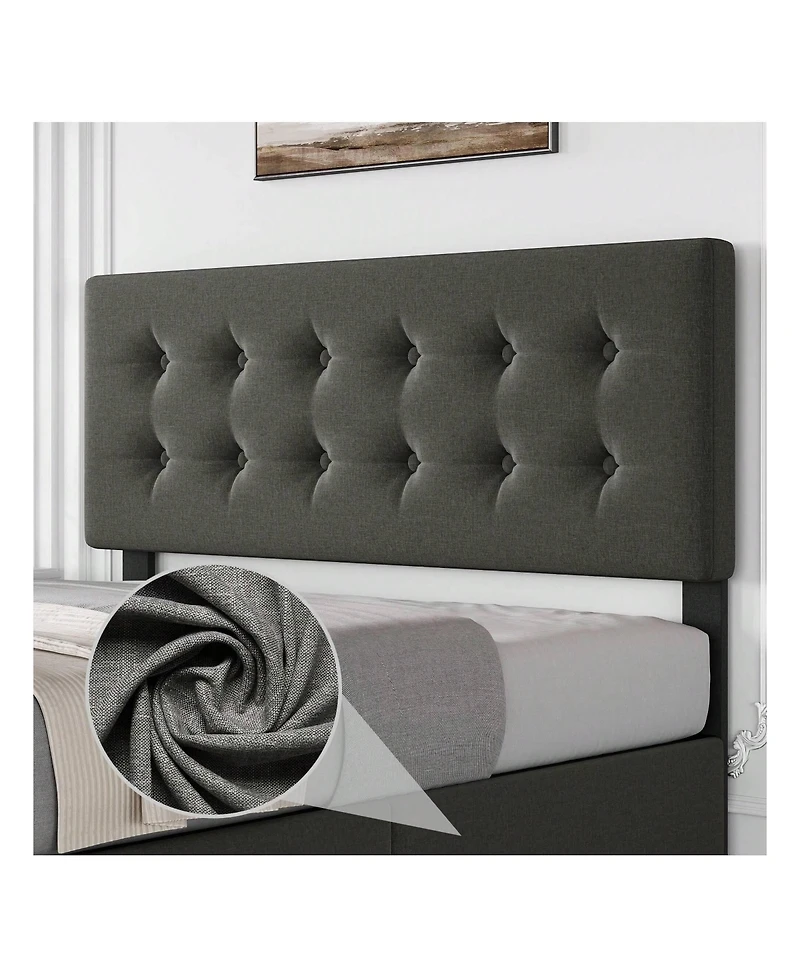 Bed Frame,With 4 Storage Drawers And Headboard, Linen Upholstered Platform Frame With Wooden Slats Support, Button Tufted Design