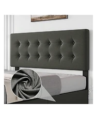 Bed Frame,With 4 Storage Drawers And Headboard, Linen Upholstered Platform Frame With Wooden Slats Support, Button Tufted Design