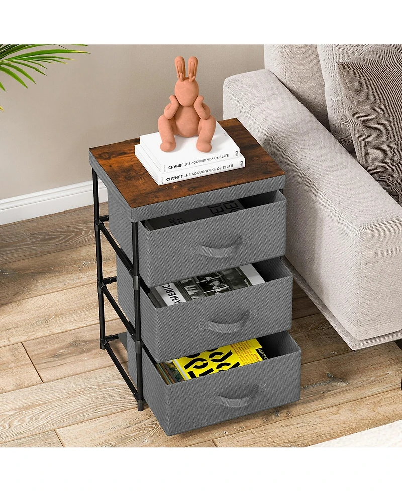 Gymax 2PCS 3 Drawers Dresser Fabric Storage Tower Organizer Unit Tall Nightstand Side Table