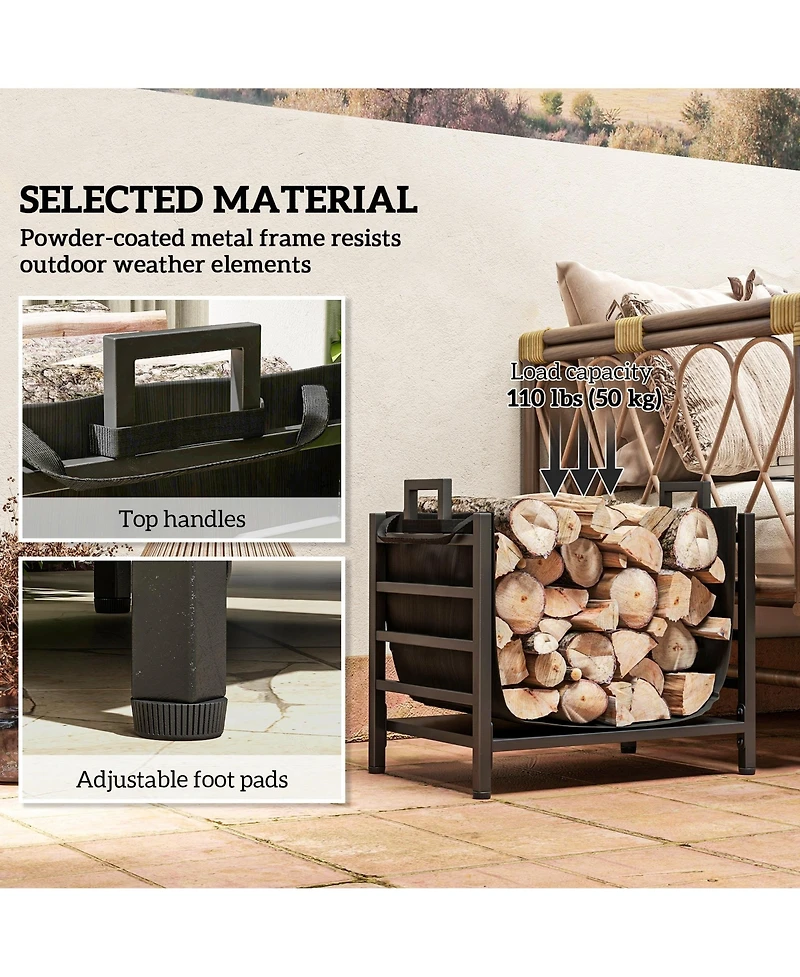 Outsunny Firewood Rack with Log Carrier, Indoor Outdoor Wood Storage Holder
