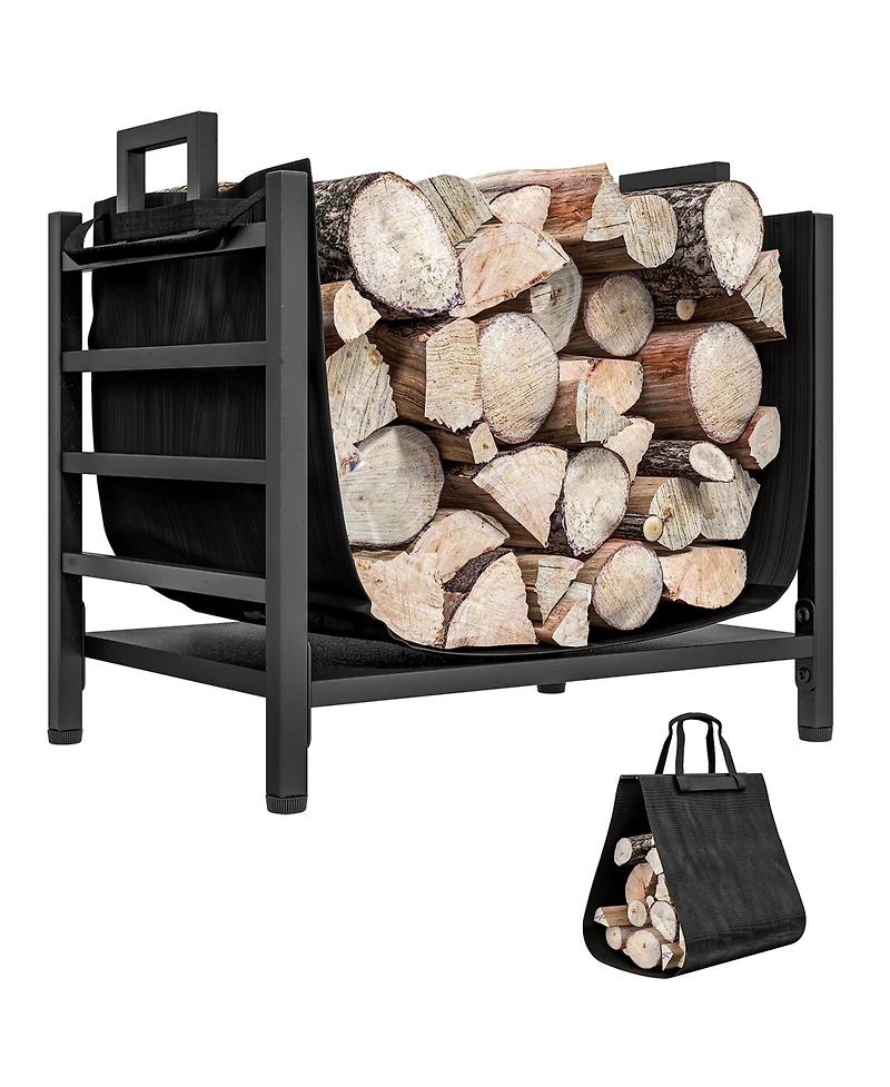 Outsunny Firewood Rack with Log Carrier, Indoor Outdoor Wood Storage Holder