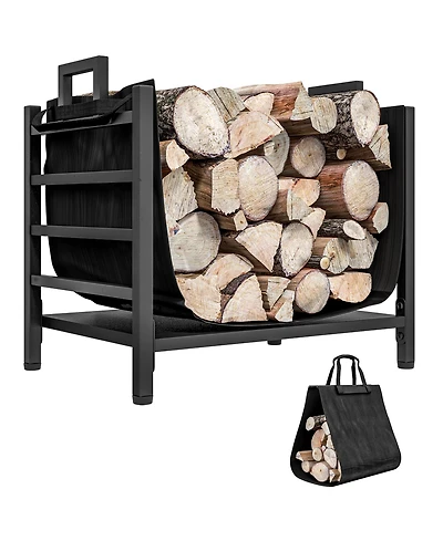 Outsunny Firewood Rack with Log Carrier, Indoor Outdoor Wood Storage Holder