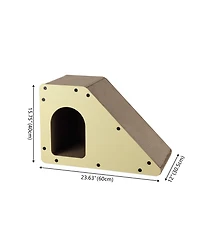 The Licker Store Kento 23.63" Minimalist Cardboard Angled Cat Cave Scratcher with Catnip, Almond
