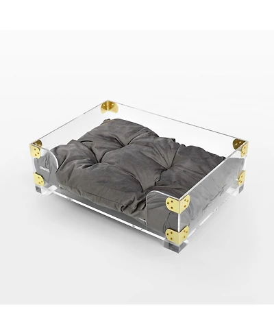 Haines 21.5" x 15.25" Small/Medium Modern Acrylic Velvet Pet Bed with Washable Cushion, Dark Gray/Clear