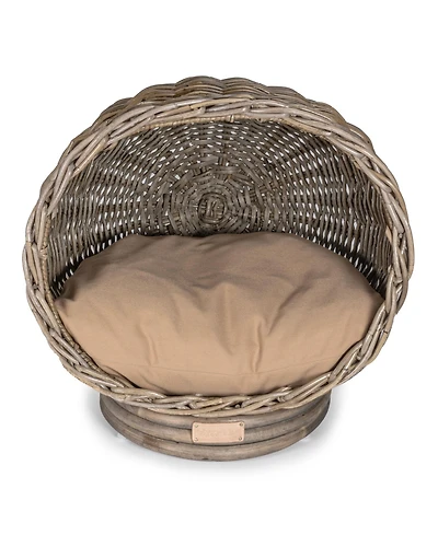 Socket Dome 19.5" x 17" Bohemian Handwoven Rattan Pet Bed with Machine-Washable Cushion, Kubu Gray