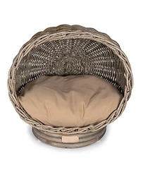 Socket Dome 19.5" x 17" Bohemian Handwoven Rattan Pet Bed with Machine-Washable Cushion, Kubu Gray