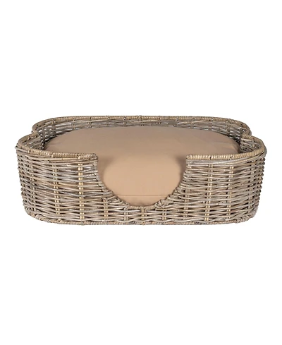 Scallop Tropical Handwoven Rattan Pet Bed with Machine Washable Cushion