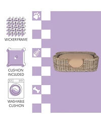Scallop Tropical Handwoven Rattan Pet Bed with Machine Washable Cushion