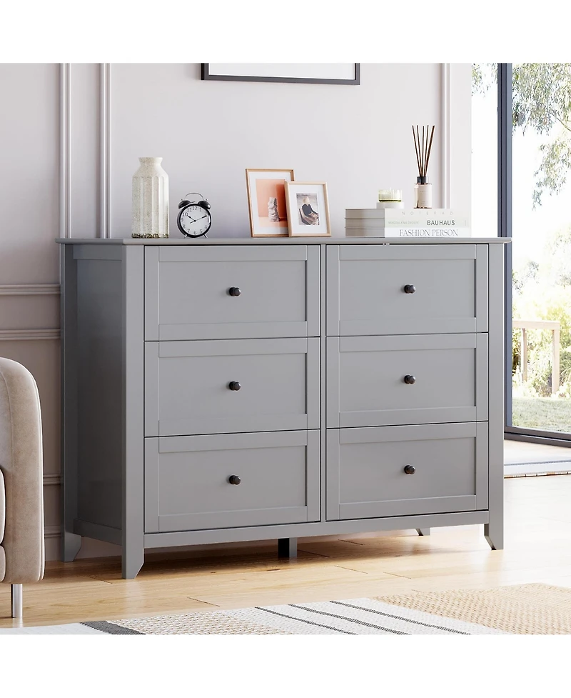 gaomon Grey 6 Chest of Drawer Dresser, Modern Dresser with Deep Drawers and Nickel Round Handle, Wood Organizer Storage Cabinet