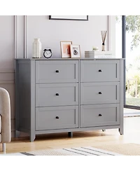 gaomon Grey 6 Chest of Drawer Dresser, Modern Dresser with Deep Drawers and Nickel Round Handle, Wood Organizer Storage Cabinet