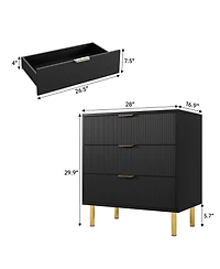 gaomon Black Dresser, Modern 3 Drawer Dresser for Bedroom with Gold Handle and Large Drawer
