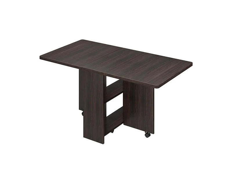gaomon Space Saving Folding Dining Table with 2 Tier Storage-Extendable Drop Leaf Farmhouse Wood Kitchen Dining Room Tables Set for 4 (Dark Walnut