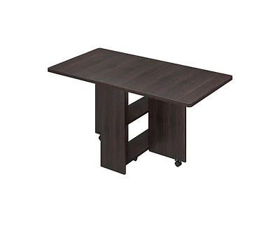 gaomon Space Saving Folding Dining Table with 2 Tier Storage-Extendable Drop Leaf Farmhouse Wood Kitchen Dining Room Tables Set for 4 (Dark Walnut