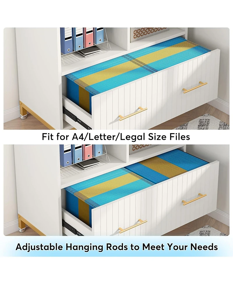 Tribesigns Lateral File Cabinet with Drawer and Adjustable Hanging Rod for Letter/Letter/A4 Size Files, 35.4" Wood Modern Printer Stand with Open Stor