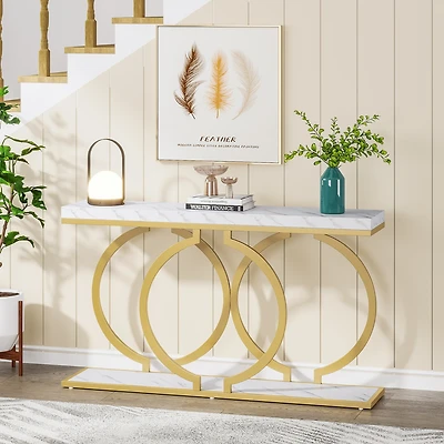 Tribesigns 55 inch Faux Marble Entryway Table Narrow Long Sofa Table, Modern Accent Table
