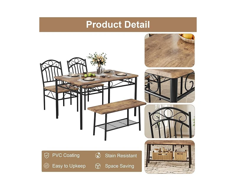 gaomon Dining Table Set for 4,Kitchen Table with Chairs Set of 4,Kitchen Table Set with 2 Chairs and Bench,4 Piece Dining Room Table Set for Small Spa