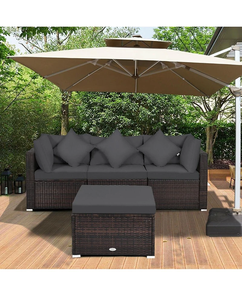 Sugift 4 Pieces Ottoman Garden Patio Rattan Wicker Furniture Set with Cushion
