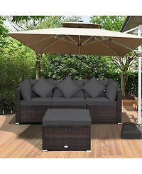 Sugift 4 Pieces Ottoman Garden Patio Rattan Wicker Furniture Set with Cushion