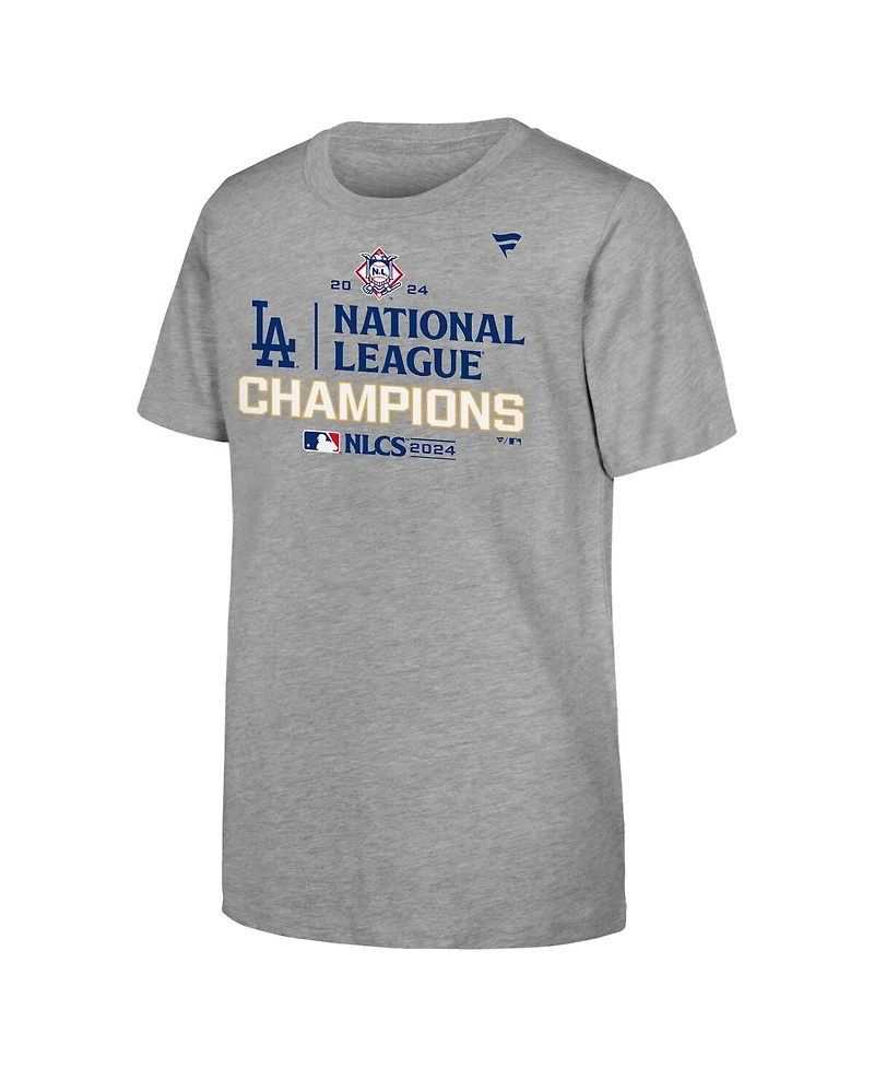 Fanatics Big Boys and Girls Heather Gray Los Angeles Dodgers 2024 National League Champions Locker Room T-Shirt