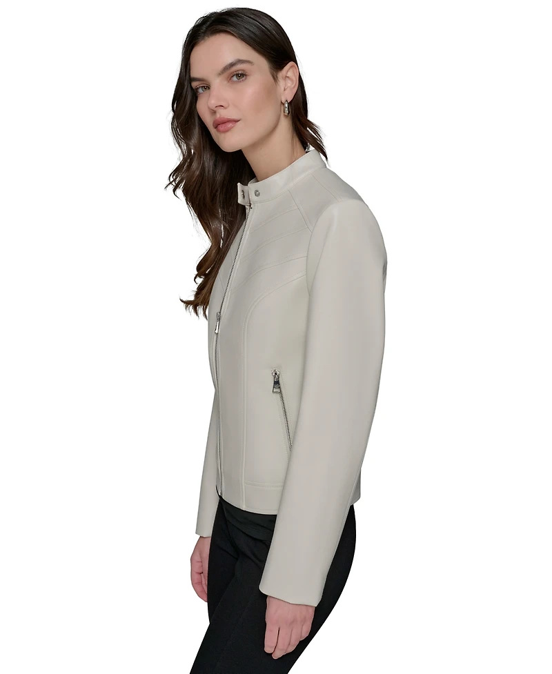 Karl Lagerfeld Paris Women's Fitted Mock-Neck Faux-Leather Jacket