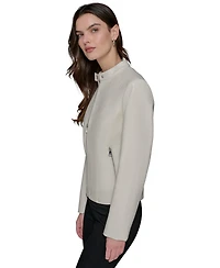 Karl Lagerfeld Paris Women's Fitted Mock-Neck Faux-Leather Jacket