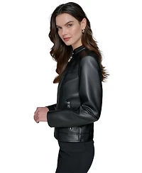 Karl Lagerfeld Paris Women's Fitted Mock-Neck Faux-Leather Jacket