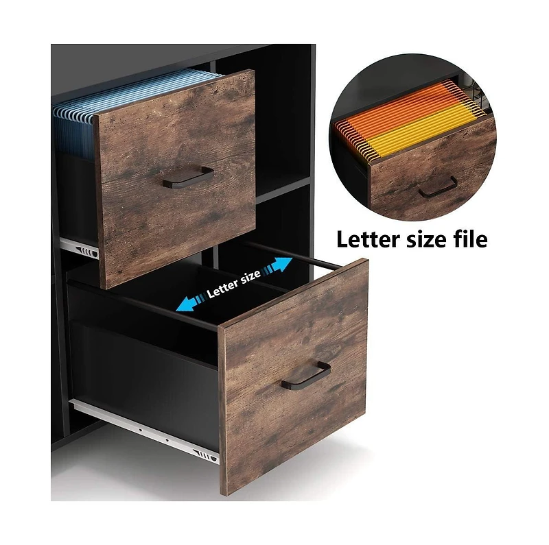 Tribesigns Large Mobile Lateral Filing Cabinet, 2 Drawer File Cabinet with Storage Shelves and Rolling Wheels