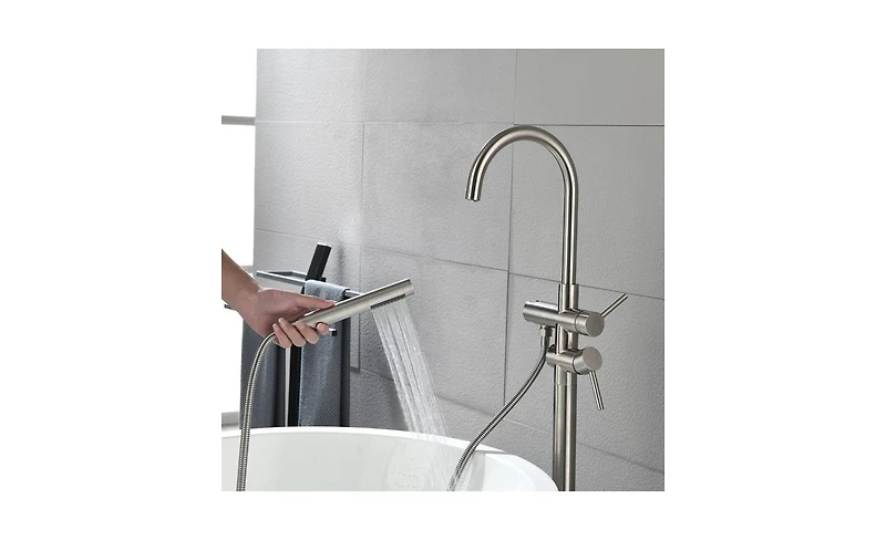 Slickblue Freestanding Bathtub Faucet - High Flow Tub Filler with Handheld Shower and Swivel Spout