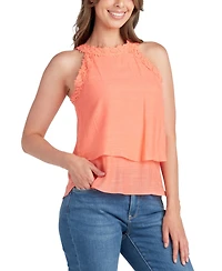 Bcx Juniors' Crochet-Trim Layered-Hem Top