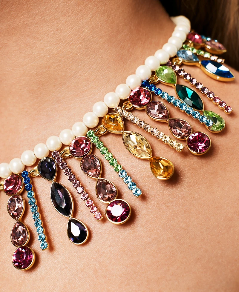 Emily in Paris Gold-Plated Multicolor Crystal & Imitation Pearl Statement Necklace, 16" + 3" extender