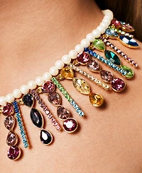 Emily in Paris Gold-Plated Multicolor Crystal & Imitation Pearl Statement Necklace, 16" + 3" extender