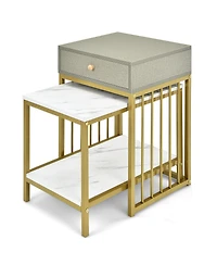 Skonyon 2 Pieces Modern Nesting Coffee Table Set with Drawer and Shelf