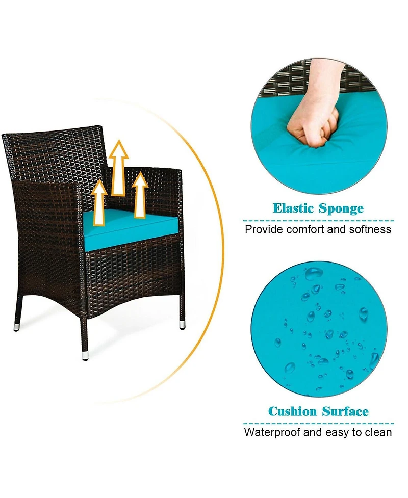 Sugift 4 Pieces Patio Rattan Sofa Set with Chairs and Glass Coffee Table