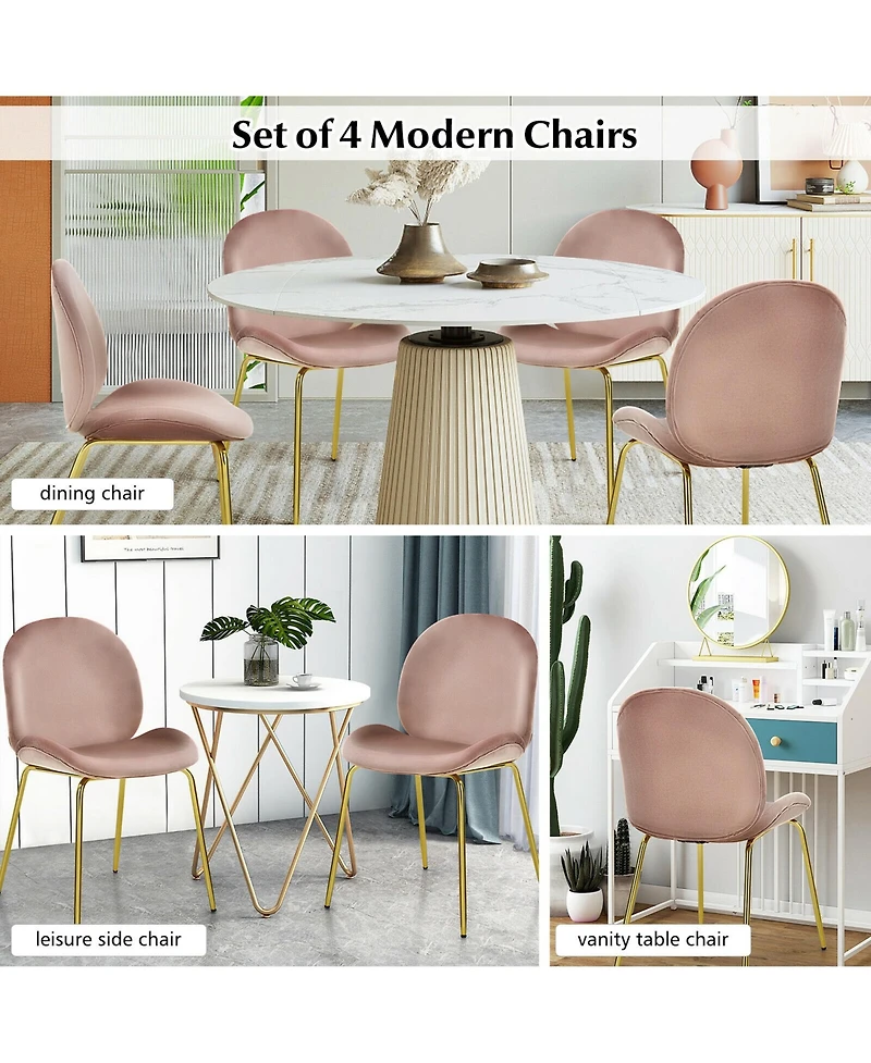 Gymax 4PCS Velvet Dining Chair Accent Leisure Armless Side Green