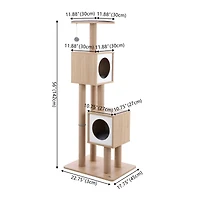 The Licker Store Sawyer 56" 3-Tier Minimalist Jute Cat Tree Condo with Scratching posts, and Fuzzy Toy, Brown/White