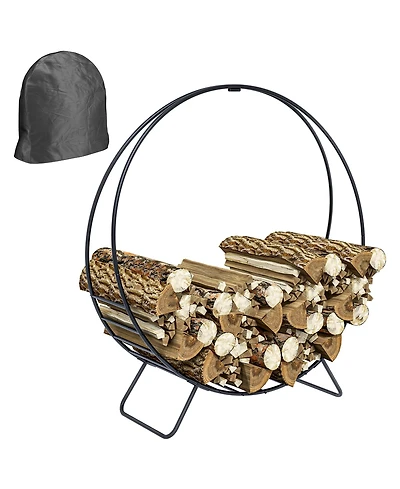 Outsunny 40" Waterproof Firewood Rack with Cover, Outdoor Indoor Log Rack