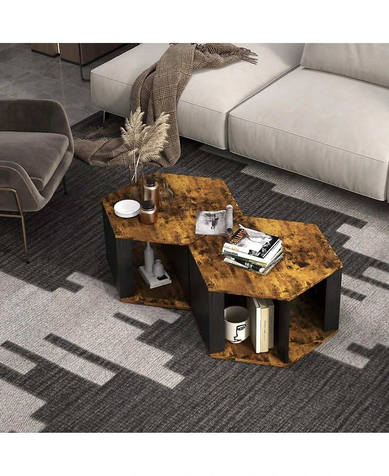 Gymax 2PCS Coffee Side End Table Nightstand Hexagonal for Living Office Coffee Room