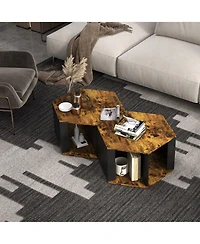 Gymax 2PCS Coffee Side End Table Nightstand Hexagonal for Living Office Coffee Room