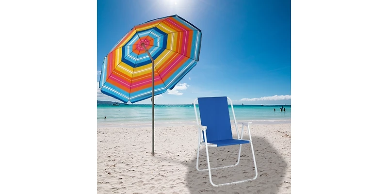 Slickblue Blue Oxford Cloth Iron Outdoor Beach Chair – Lightweight and Durable for Relaxing by the Water