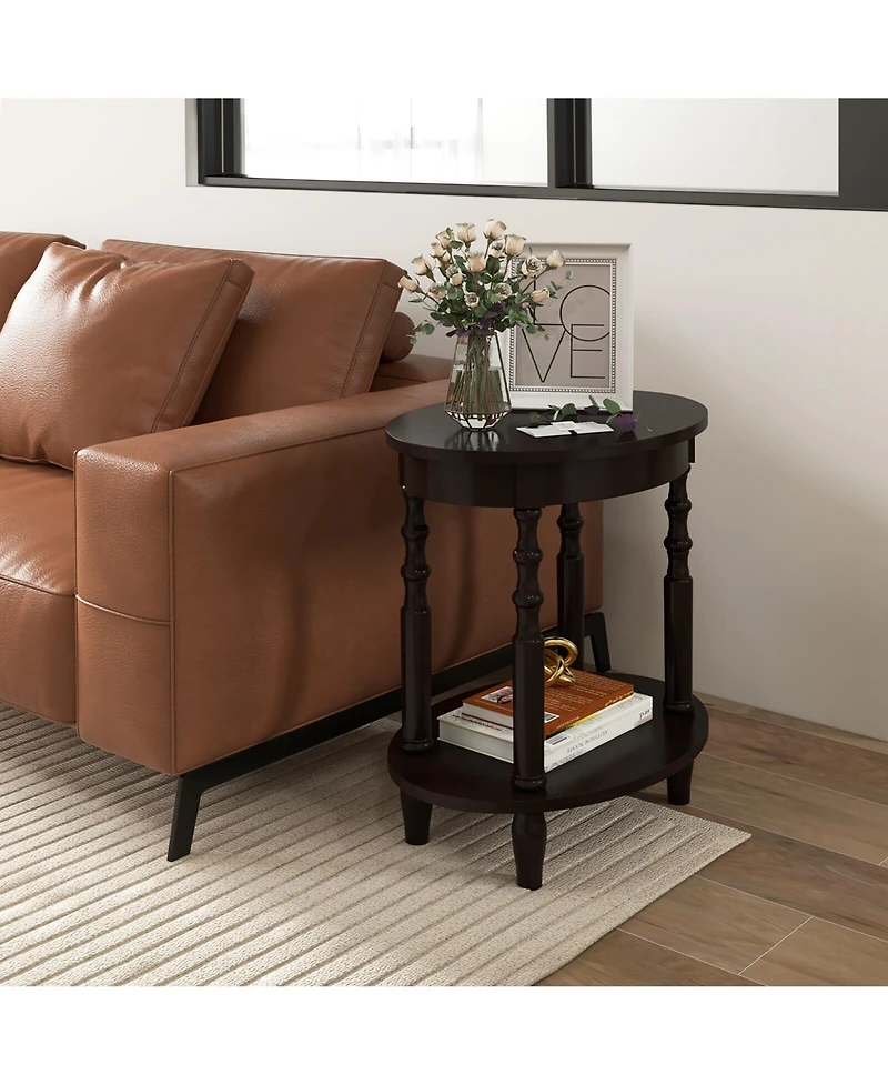 Gymax 2 Pcs 2-Tier End Table Oval Compact Sofa Side Nightstand w/ Storage Shelf