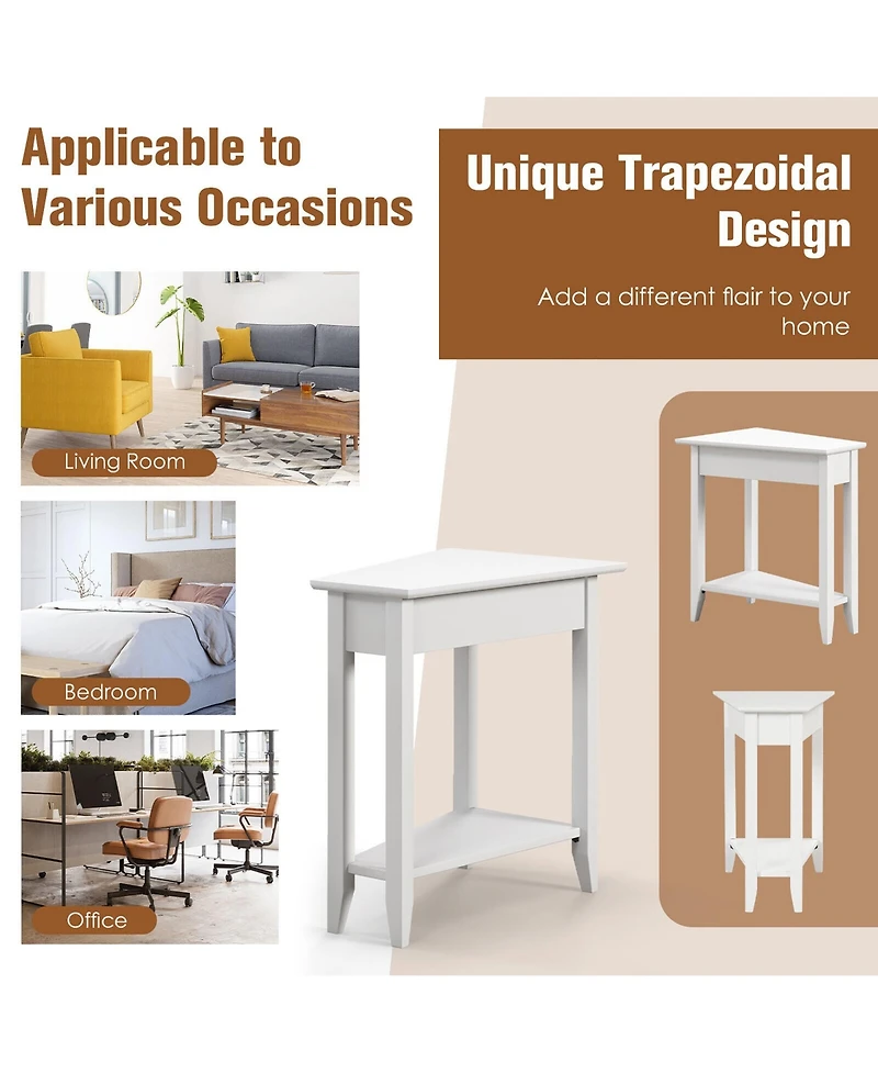 Gymax 2-Tier End Table Irregular Narrow Sofa Side Nightstand w/ Storage Shelf Espresso