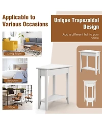 Gymax 2-Tier End Table Irregular Narrow Sofa Side Nightstand w/ Storage Shelf Espresso