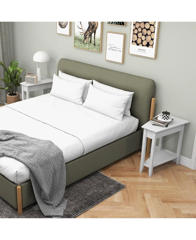 Gymax 2-Tier End Table Irregular Narrow Sofa Side Nightstand w/ Storage Shelf Espresso